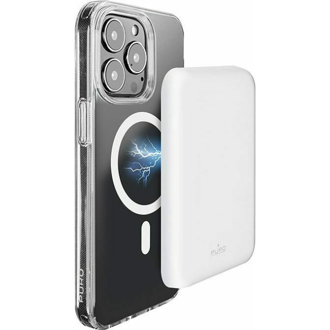 Puro Slim Power Mag - PowerBank με 1 x Type-C - 15W- 4000mAh / Βάση Ασύρματης Φόρτισης MagSafe - 5W - White
