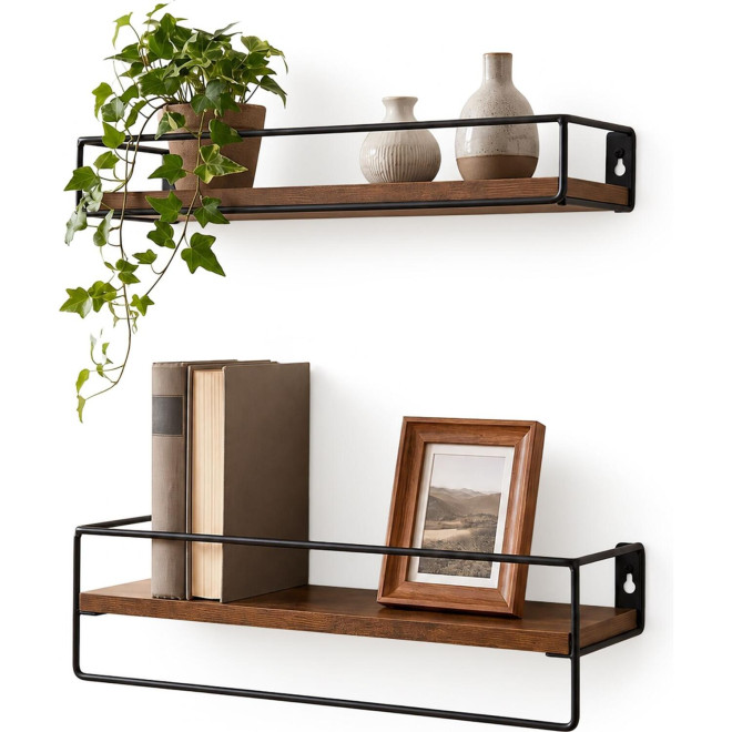 Ράφια Τοίχου Relaxdays 2 x Wall Shelves για Διακοσμητικά / Βιβλία / Μπάνιο 2 Τεμάχια 40cm Brown / Black