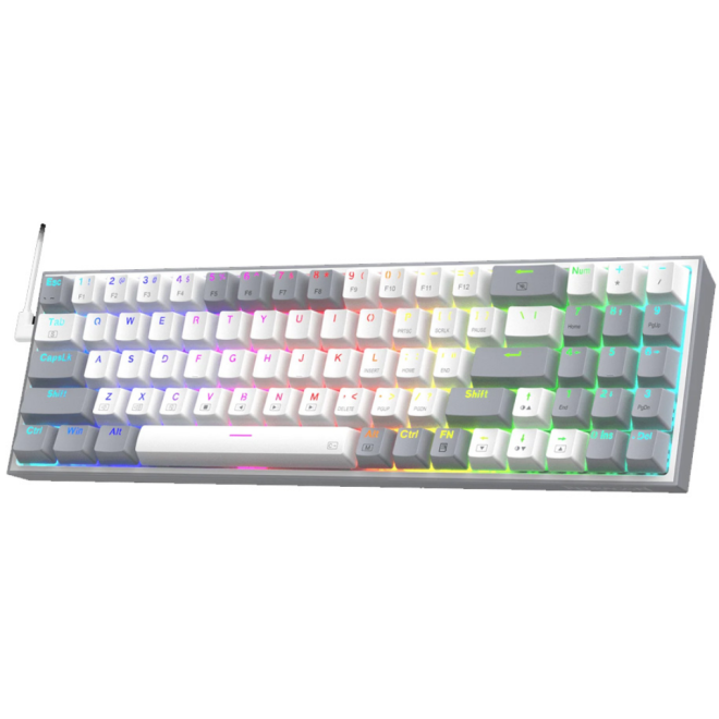 Redragon K628 Pollux RGB Mechanical Gaming Keyboard - Ενσύρματο RGB Gaming Μηχανικό 75% Πληκτρολόγιο με 78 Hot-Swappable Red Διακόπτες - US - White / Grey