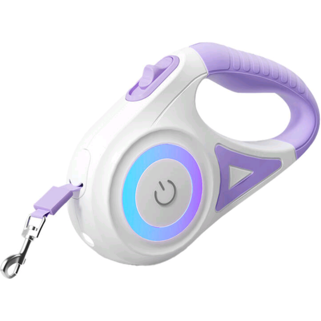 Rojeco Tough Light Retratractable Dog Leash - Αυτόματο Πτυσσόμενο Λουρί / Οδηγός Σκύλου με Φωτισμό RGB & Φακό LED - 5m - Purple