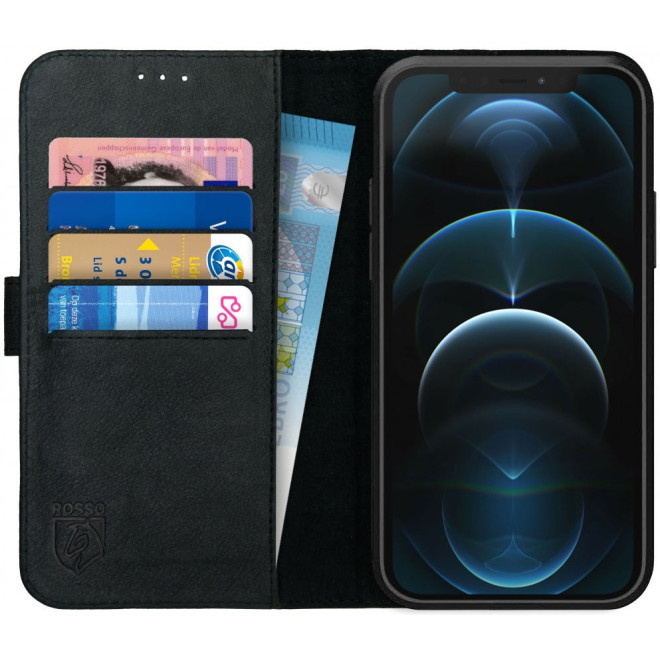 Rosso Deluxe Δερμάτινη Θήκη Πορτοφόλι Apple iPhone 12 Pro Max - Black
