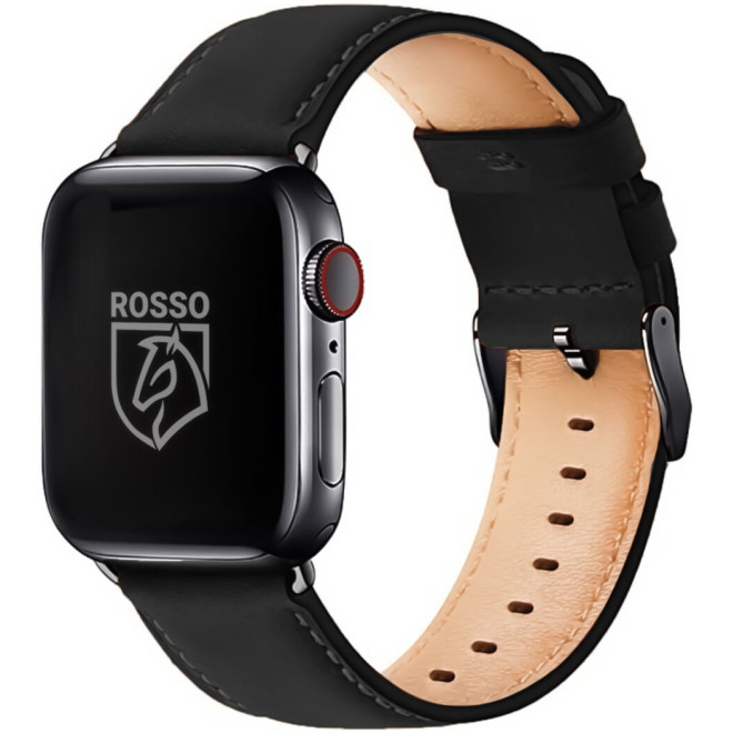 Rosso Deluxe Strap - Δερμάτινο Λουράκι Apple Watch Ultra2/Ultra1/SE/10/9/8/7/6/5/4 (49/46/45/44mm) - Black