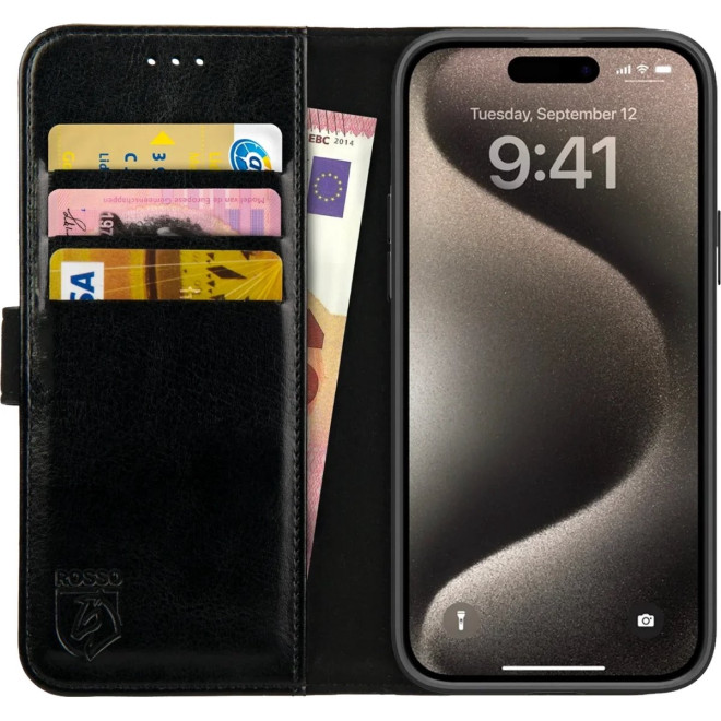 Rosso Element PU Θήκη Πορτοφόλι Apple iPhone 15 Pro Max - Black