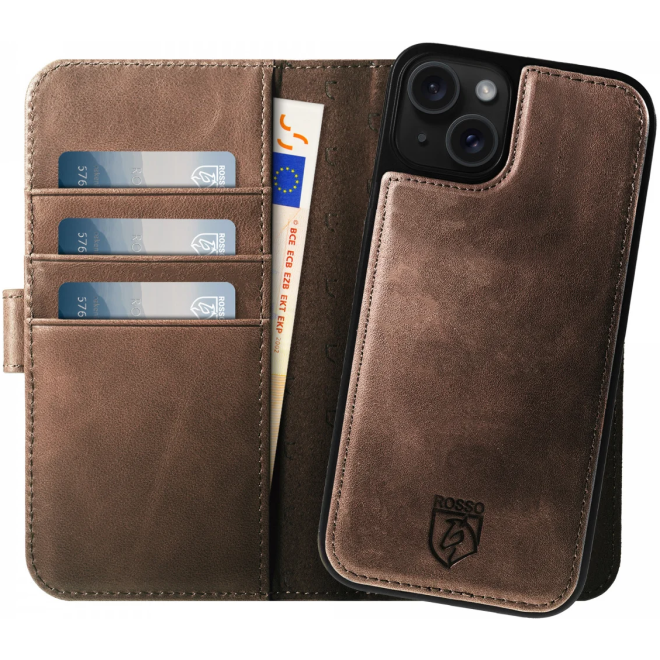 Rosso Elite - MagSafe Δερμάτινη Θήκη / Πορτοφόλι - Apple iPhone 15 Plus - Brown
