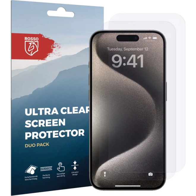 Rosso Ultra Clear Screen Protector - Μεμβράνη Προστασίας Οθόνης - Apple iPhone 15 Pro - 2 Τεμάχια