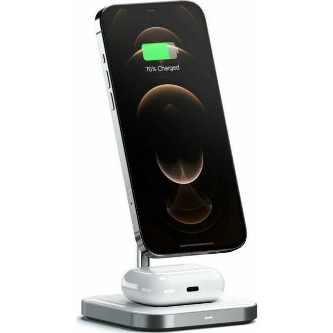 Satechi 2 in 1 Magnetic Wireless Charging Stand - Μαγνητική Βάση Φόρτισης για τα iPhone 16 / 15 / 14 / 13 / 12 & Airpods - Space Grey