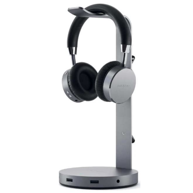 Satechi Aluminum USB Headphone Stand - Βάση για Ακουστικά Κεφαλής με Θύρες 3 x USB-A / 1 x Type-C / 1 x 3.5mm Jack - Space Gray