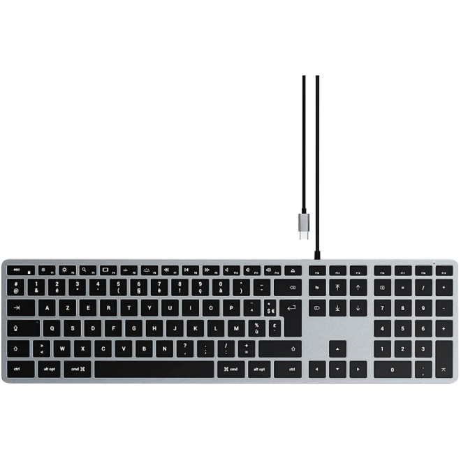 Satechi Slim W3 Wired Backlit Keyboard για Mac - Ενσύρματο Πληκτρολόγιο Αλουμινίου με Οπίσθιο Φωτισμό - Γαλλικό FR - Διάταξη AZERTY - Space Grey