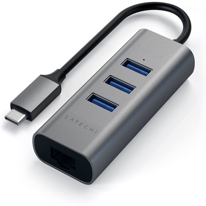 Satechi Type-C 2 in 1 USB Hub & Ethernet - Αντάπτορας Αλουμινίου Με 3 x USB-Α / 1 x Ethernet - Space Gray