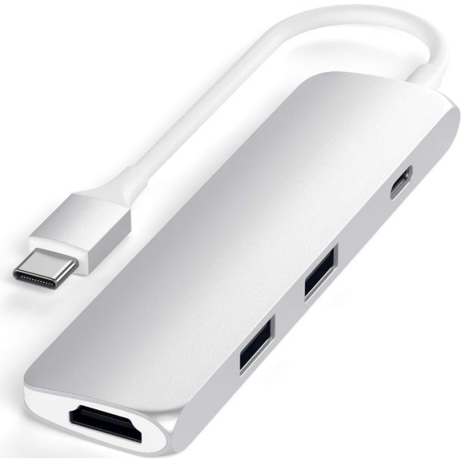Satechi Type-C Slim Multi-Port Adapter 4K - Αντάπτορας με 2 x USB-A 3.0 / 1 x Type-C PD 60W / 1 x HDMI 4K 60HZ - Silver