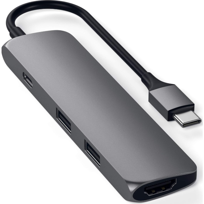 Satechi Type-C Slim Multi-Port Adapter 4K - Αντάπτορας με 2 x USB-A 3.0 / 1 x Type-C PD 60W / 1 x HDMI 4K 60HZ - Space Gray