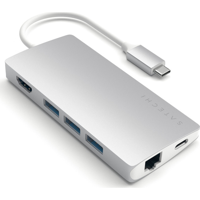 Satechi Type-C USB 4K Multiport Adapter Hub V2 - Mε 1x USB Type-C / 3x USB 3.0 / 1x HDMI / 1x Micro SD / SD / 1x Ethernet - Silver 