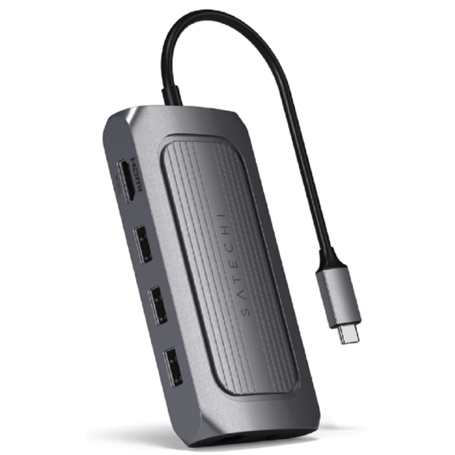 Satechi USB-4 Multiport 8K HDMI - Αντάπτορας Type-C - Με Θύρες 1 x Type-C / 3 x USB-A / 1 x Ethernet / 1 x 8Κ HDMI / 1 x 3.5mm Jack / 1 x SD & Micro SD