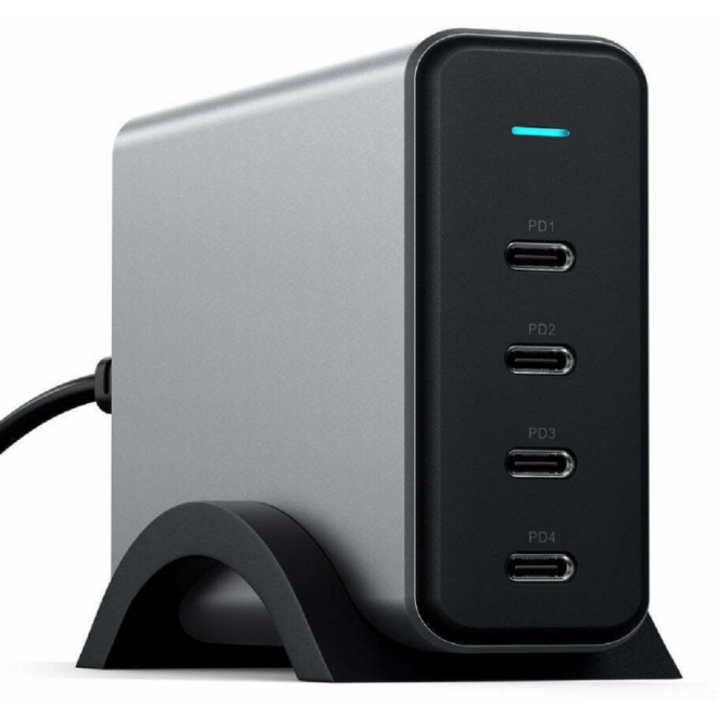 Satechi USB-C 4-Port GaN Charger - Φορτιστής Τοίχου με Βάση Στήριξης - Με 4 x Type-C PD - 165W - Space Grey