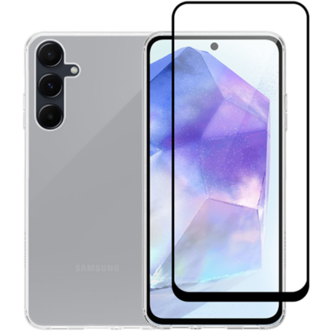 Σετ Διάφανη Θήκη Σιλικόνης & Full Face Tempered Glass - Samsung Galaxy A35 - Vivid Set Gelly Case & Full Face Tempered Glass - Transparent / Black