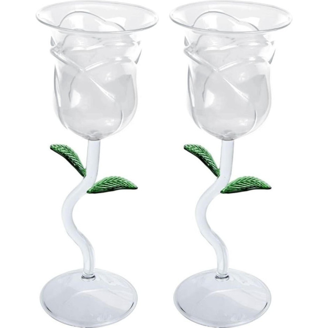 Σετ Ποτήρια Κρασιού MikaMax Rose Wine Glass Set Γυάλινα σε Σχήμα Τριαντάφυλλο 2 Τεμάχια 200ml