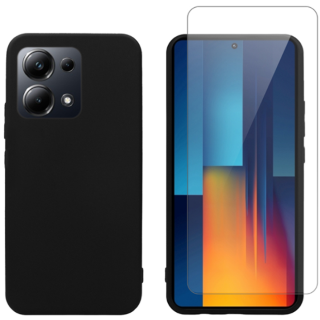 Σετ Θήκη Σιλικόνης & Tempered Glass - Xiaomi Redmi Note 13 Pro 4G / Poco M6 Pro 4G - Vivid Set - Transparent / Black 