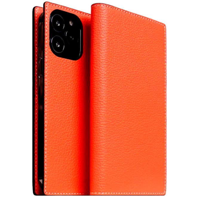 SLG Design D8 Neon Full Grain Leather - Δερμάτινη Θήκη - Πορτοφόλι Flip Apple iPhone 14 Pro Max - Coral 
