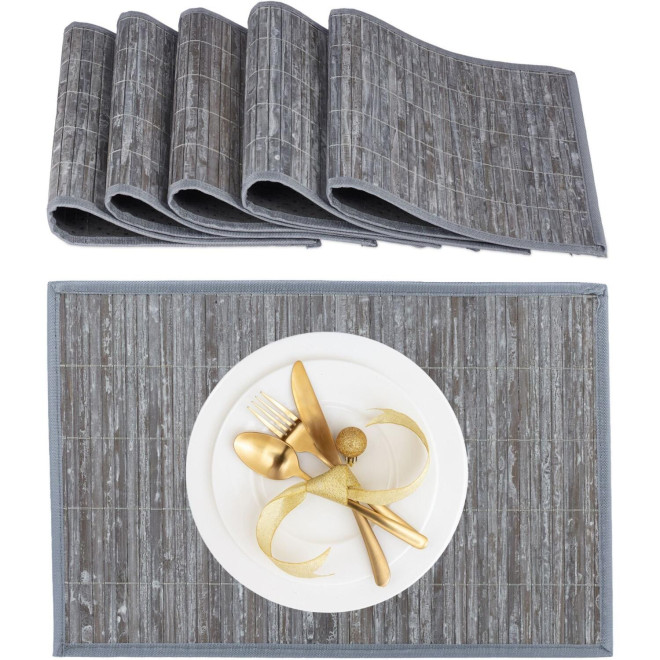 Σουπλά Relaxdays Set of 6 Rectangular Bamboo Placemats από Μπαμπού 45 x 30 cm 6 Τεμάχια Gray