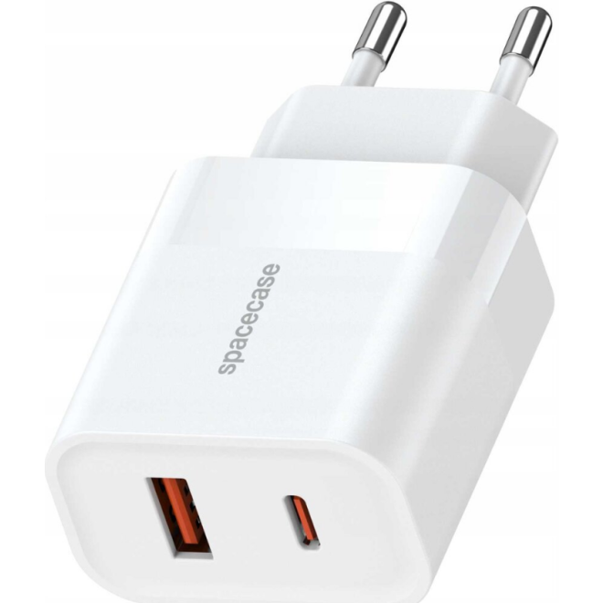 Spacecase SC002W Dual Port USB Charger - Ταχυφορτιστής Ταξιδιού / Αντάπτορας με 1 x USB-A / 1 x Type-C - 20W - White