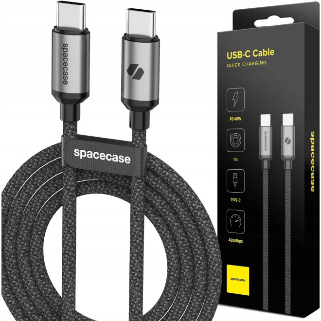 Spacecase USB-C Cable CL01 - Καλώδιο Φόρτισης και Μεταφοράς Δεδομένων Type-C σε Type-C - 100cm - 60W - Black