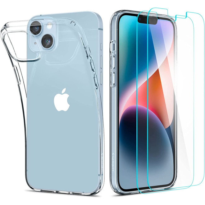 Spigen Crystal Pack - Σετ Θήκη Σιλικόνης & 2 x Tempered Glass - Apple iPhone 15 Plus / 14 Plus - Crystal Clear