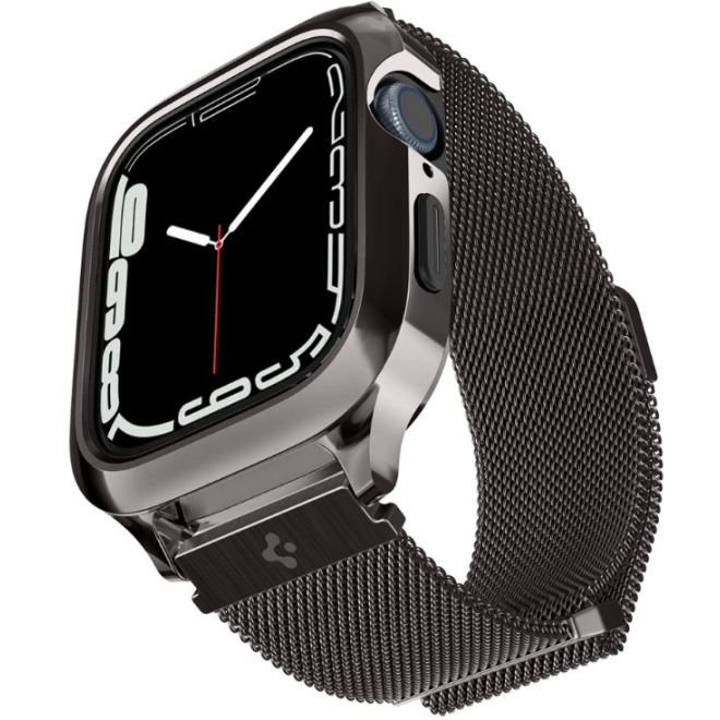 Spigen Metal Fit Pro - Σετ Ανθεκτική Θήκη από Αλουμίνιο & Λουράκι από Ανοξείδωτο Ατσάλι - Apple Watch SE/9/8/7/6/5/4 (45/44mm) - Graphite