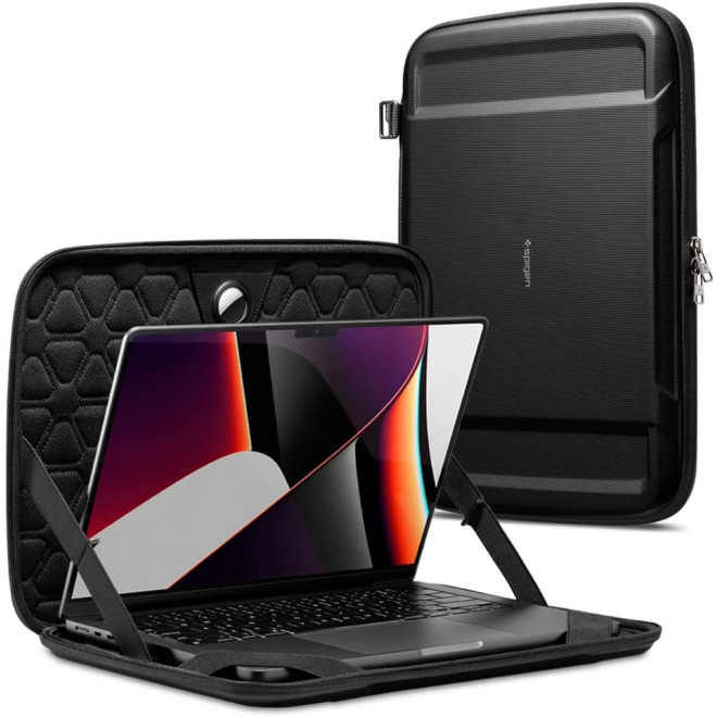 Spigen Pouch Rugged Armor Pro - Σκληρή Θήκη / Τσάντα Sleeve για Laptop 15"-16'' με Ενσωματωμένη Θήκη για Apple AirTag - Black