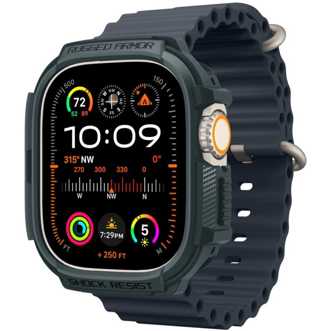 Spigen Rugged Armor - Θήκη Σιλικόνης Apple Watch Ultra 2 / Ultra 1 49mm - Abyss Green