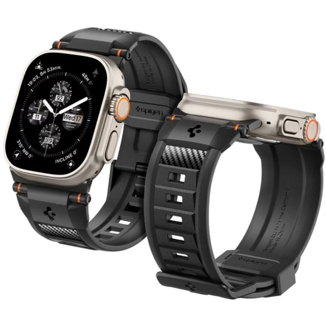 Spigen Rugged Ultra Band - Premium Λουράκι Σιλικόνης με Ανθρακονήματα - Apple Watch Ultra2/Ultra1/SE/9/8/7/6/5/4 (49/45/44mm) - Matte Black