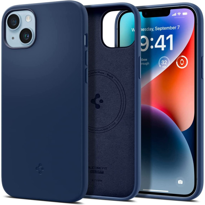 Spigen Silicone Fit MagFit - MagSafe Θήκη Σιλικόνης Apple iPhone 15 Plus / 14 Plus - Navy Blue