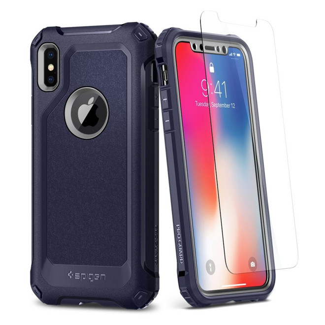 Spigen Θήκη Pro Guard iPhone X / XS 360° Full Coverage - Midnight Blue & Tempered Glass