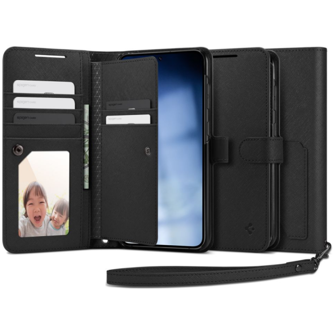 Spigen Wallet S Plus - Θήκη Πορτοφόλι Samsung Galaxy S23 Plus με Αποσπώμενο Λουράκι Χειρός - Black