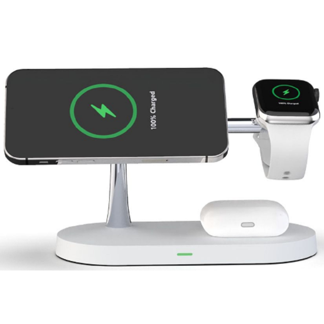 Tech-Protect A12 3 in 1 Wireless Charging Station - Βάση Ασύρματης Φόρτισης MagSafe για iPhone 16 / 15 / 14 / 13 / 12 / Airpods / Apple Watch - 15W - White