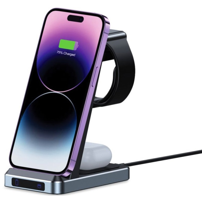 Tech-Protect A26 3 in 1 Wireless Charger - Βάση Ασύρματης Φόρτισης για Smartphone / Airpods & Galaxy Buds / Apple Watch - 15W - Black