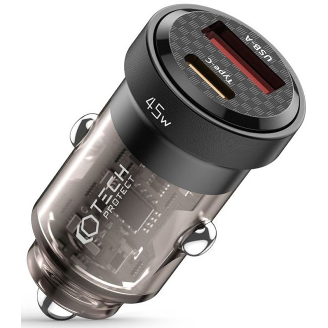 Tech-Protect CC45W 2 Port Car Charger - Φορτιστής Αυτοκινήτου με 1 x USB-A / 1 x Type-C - 45W - Black
