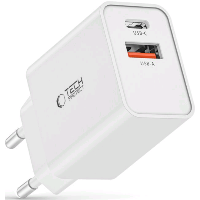 Tech-Protect NC30W - Ταχυφορτιστής Ταξιδιού / Αντάπτορας με 1 x USB-A / 1 x Type-C - 30W - White