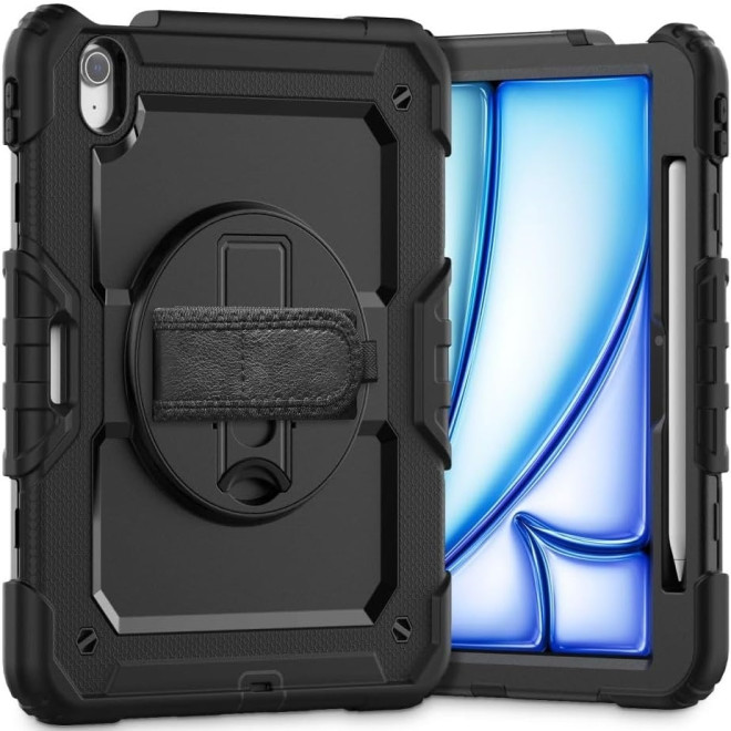 Tech-Protect Solid 360 - Ανθεκτική Θήκη με Λαβή / Backstand / Ζώνη Μεταφοράς - Apple iPad Air 7 2025 11" / Air 6 2024 11" - Black