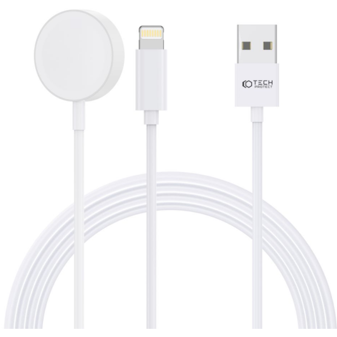 Tech-Protect Ultraboost 2in1 Magnetic Cable - Μαγνητικός Ασύρματος Φορτιστής USB-A σε Apple Watch / Lightning - 2.5W - 2.4A - 150cm - White
