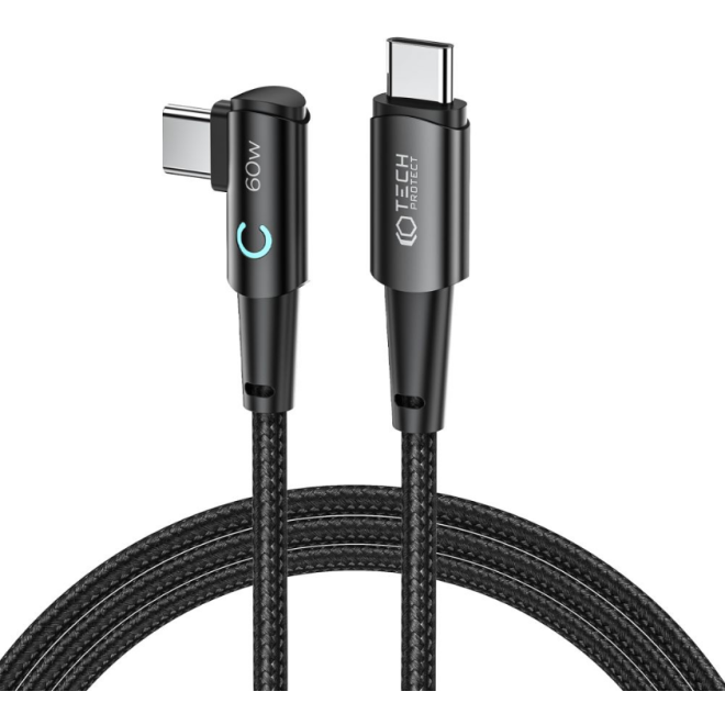 Tech-Protect Ultraboost Cable "L" - Καλώδιο Φόρτισης και Μεταφοράς Δεδομένων Type-C σε Type-C Ορθή Γωνία - 200cm - 60W - 6A - Grey