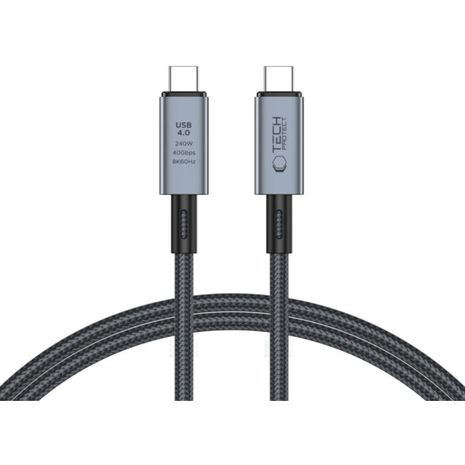 Tech-Protect Ultraboost Max Cable - Καλώδιο Φόρτισης και Μεταφοράς Δεδομένων USB4 Type-C 8K 40Gbps σε Type-C - 100cm - 240W - 5A - Grey