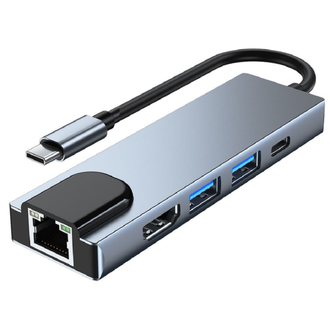 Tech-Protect V3 Hub Adapter 5 in 1 - Type-C Αντάπτορας Αλουμινίου Με 2 x USB-A / 1 x Type-C / 1 x 4K HDMI / 1 x Ethernet RJ45 - Grey