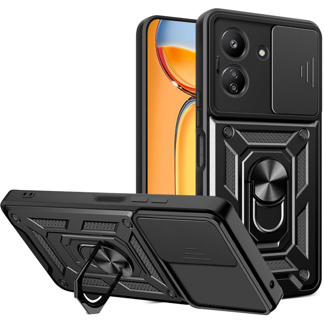 Techsuit CamShield - Ανθεκτική Θήκη με Κάλυμμα για την Κάμερα & Μεταλλικό Ring Holder - Xiaomi Redmi 13C 4G / Poco C65 - Black