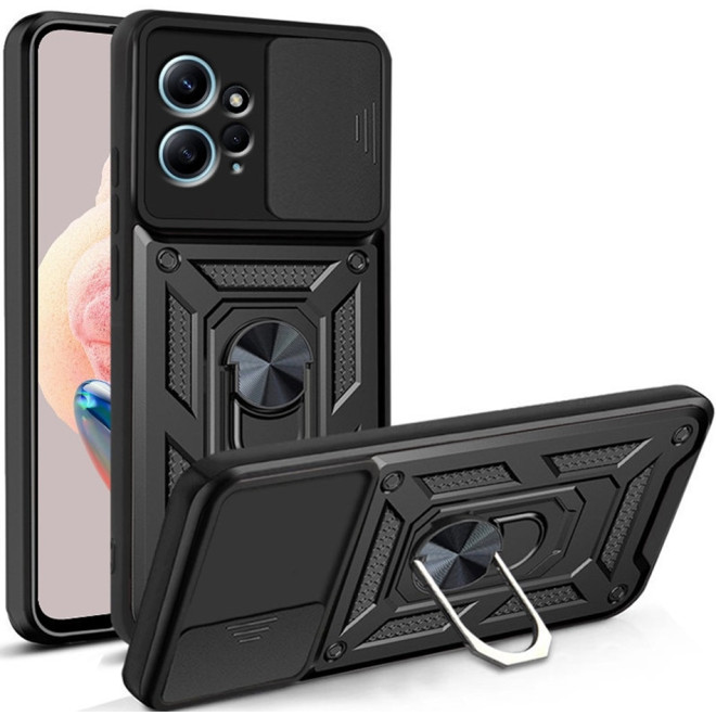 Techsuit CamShield - Ανθεκτική Θήκη με Κάλυμμα για την Κάμερα & Μεταλλικό Ring Holder - Xiaomi Redmi Note 12 4G - Black