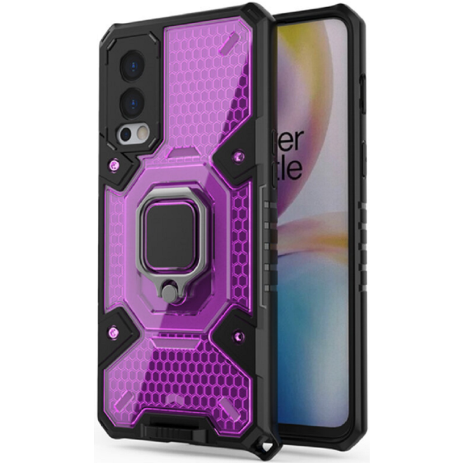 Techsuit Honeycomb Armor - Ανθεκτική Θήκη OnePlus Nord 2 5G με Μεταλλικό Ring Holder - Rose Violet 
