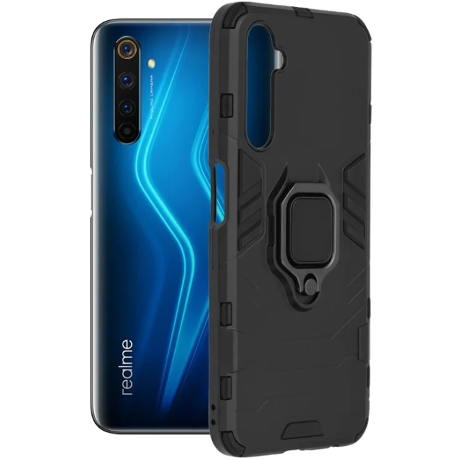 Techsuit Silicone Shield - Ανθεκτική Θήκη Realme 6 Pro με Μεταλλικό Ring Holder - Black