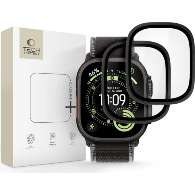 Tempered Glass Apple Watch Ultra 3 / Ultra 2 / Ultra 1 49mm Tech-Protect Glass Ring Αντιχαρακτικό Γυαλί Προστασίας Οθόνης με Μεταλλικό Πλαίσιο 2 Τεμάχια Black