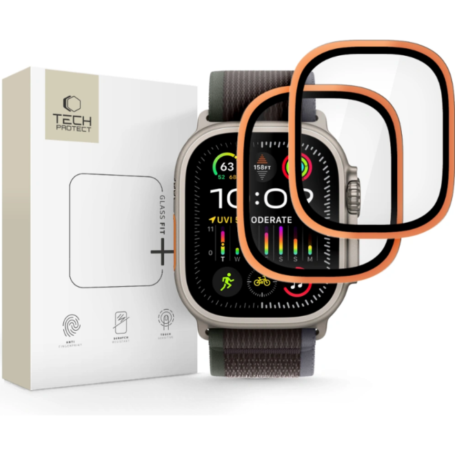Tempered Glass Apple Watch Ultra 3 / Ultra 2 / Ultra 1 49mm Tech-Protect Glass Ring Αντιχαρακτικό Γυαλί Προστασίας Οθόνης με Μεταλλικό Πλαίσιο 2 Τεμάχια Cosmic Orange