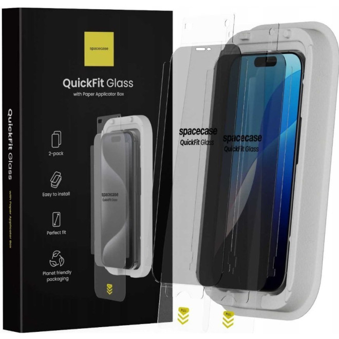 Tempered Glass iPhone 15 Pro Max Spacecase QuickFit Privacy Glass Αντιχαρακτικό Γυαλί Προστασίας Απορρήτου Οθόνης με Απλικατέρ QuickFit 2 Τεμάχια Privacy