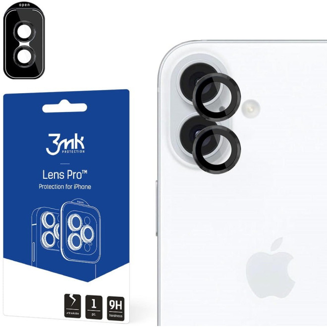 Tempered Glass iPhone 16 / 16 Plus 3MK Lens Protection Pro Αντιχαρακτικό Γυαλί Προστασίας για Φακό Κάμερας Black